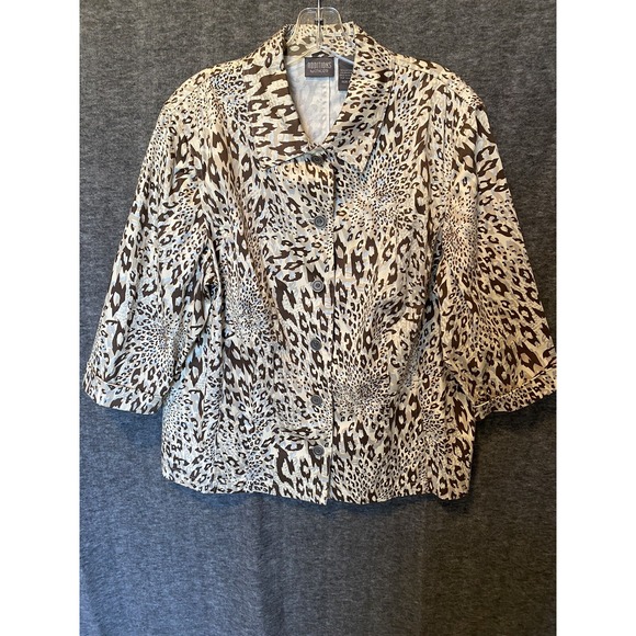 Chico's Jackets & Blazers - Chicos Additions Jacket Womens 3 XL Brown Leopard Safari Mob Wife Statement Chic